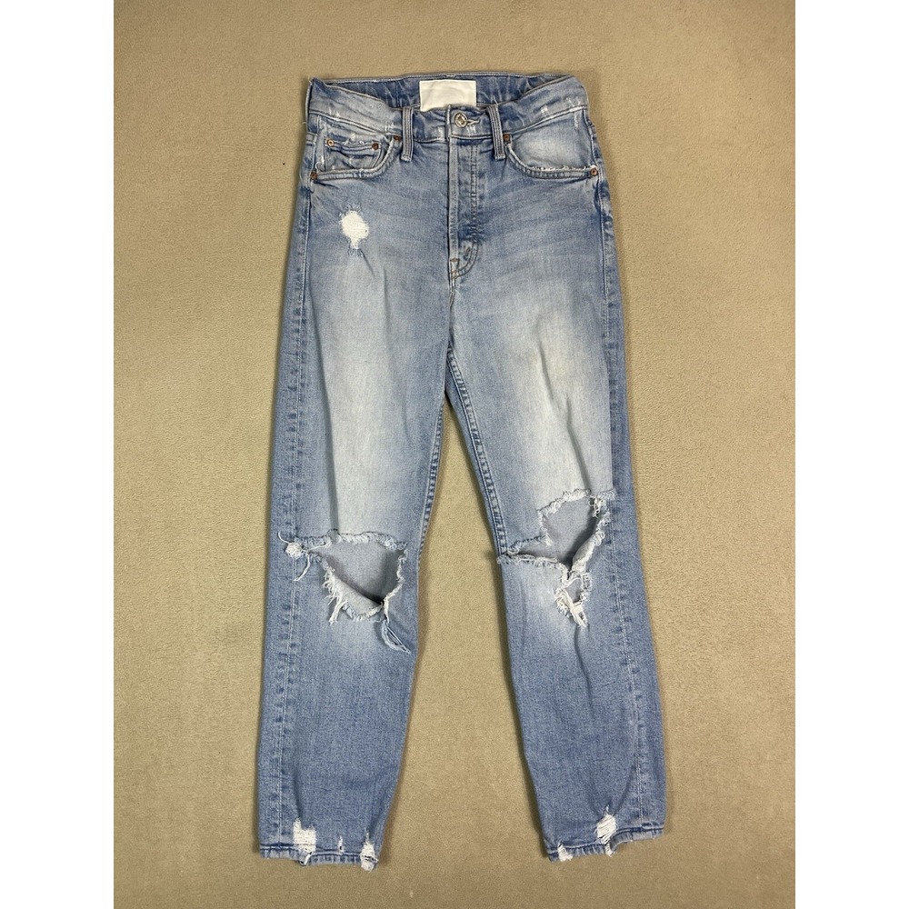 Mother Jeans Womens‎ 24 Blue The Tomcat Distressed Cropped Straight Leg Mid Rise